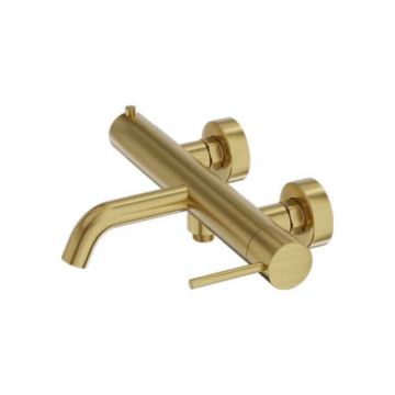 Baterie de cada-dus montaj pe perete din alama sanitara, auriu periat, pipa fixa, 19.8 cm, LaVita Verdi