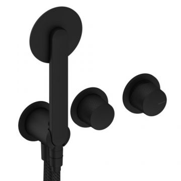 Baterie dus incastrata Sanycces Dedal cu para de dus si 2 cai, negru mat - Culoare Negru