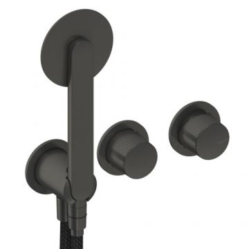 Baterie dus incastrata Sanycces Dedal cu para de dus si 2 cai, raw metal - Culoare Gri inchis