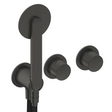 Baterie dus incastrata Sanycces Dedal plisat cu para de dus si 2 cai, raw metal - Culoare Gri inchis