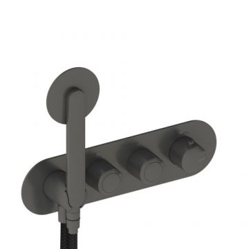 Baterie dus incastrata Sanycces Dedal termostatata cu para de dus si 2 cai, raw metal - Culoare Gri inchis