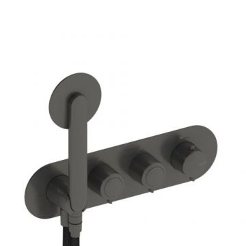 Baterie dus incastrata Sanycces Dedal termostatata cu para de dus si 2 cai, raw metal - Culoare Gri inchis