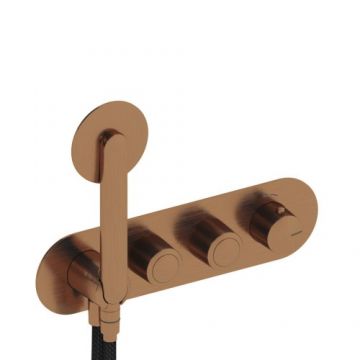 Baterie dus incastrata Sanycces Dedal termostatata plisat cu para de dus si 2 cai, rose gold - Culoare rose gold