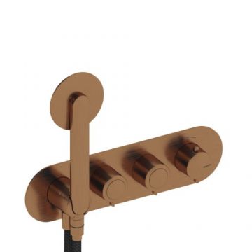 Baterie dus incastrata Sanycces Dedal termostatata plisat cu para de dus si 2 cai, rose gold - Culoare rose gold