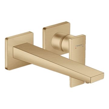 Baterie lavoar cu montaj pe perete, Hansgrohe, Metropol, pipa 22,5 cm, bronz periat